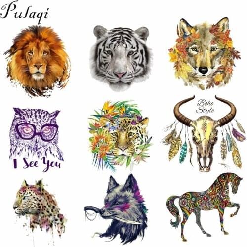 Pulaqi Cartoon Animal Skull Heat Transfer For T-Shirts Iron on Transfers Patches Thermal Press Fabric Clothing Stickers DIY E