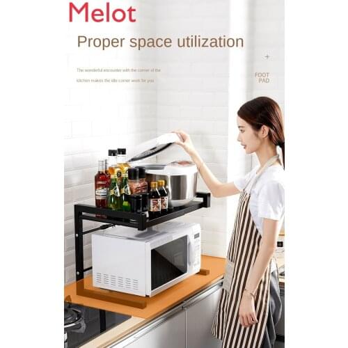 Retractable Kitchen Shelf Double-Deck Home Table Top Desktop Storage Tool Rice Cooker Oven Microwave Oven Shelf Knife Holder