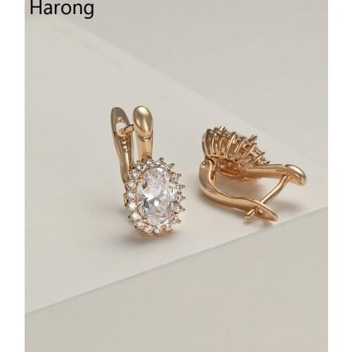 Trendy Copper Big Zircon Crystal Quality Stud Earring Golden Female Wedding Party Ear Clip Aesthetic Jewelry Earrings For Woman