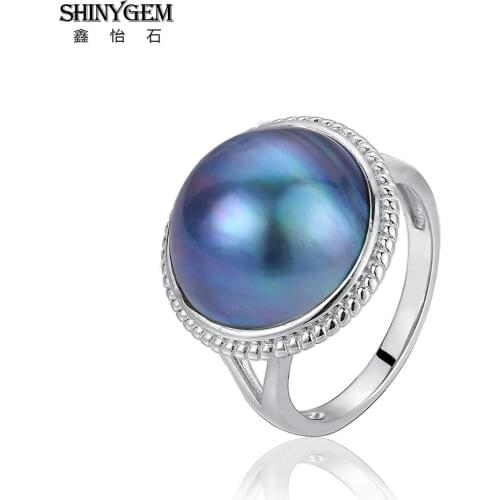 ShinyGem Fashion Luxury 925 Silver Mabe Pearl Rings For Women Charm Semicircle 15-16mm Big Freshwater Pearl Bride Wedding Rings
