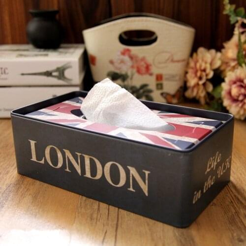 1PC Tissue Box Tin Plate Box Living Room Toilet Car Drawer Cute Simple Bathroom Paper Box British Flag Box ME 016