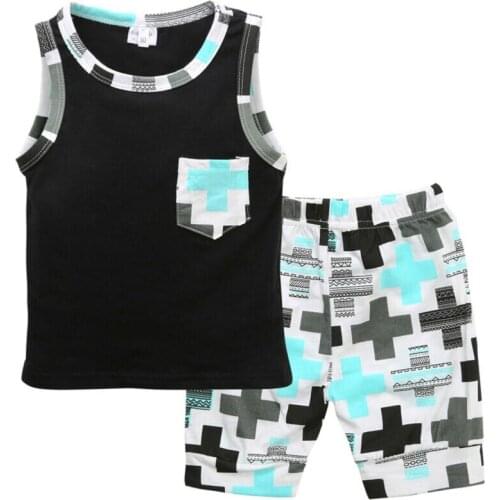 2pcs Baby Clothes Boys Kids Fashion Print Pocket vest+Pants Oufits 1-3Y