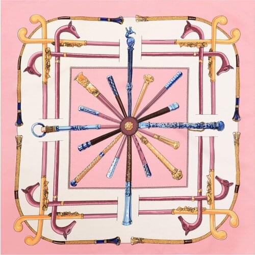 2020 60x60 Wooden pole print Multipurpose women Silk twill scarf Satin square Hairband ladies foulard femme towel bufanda shawl