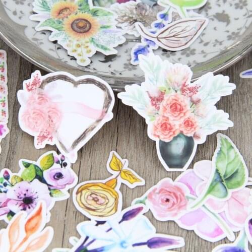 35pcs Watercolor Beautiful Flower Scrapbooking DIY Sticker Pack Plant Floral Paper for Laptop Diary Helmet Vacuum Flask Decor