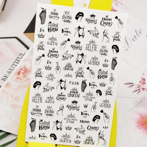 3D Nail Sticker Decals Girl Letter Crown Design Nail Art Decorations Stickers Sliders Manicure Accessories Nails Decoraciones