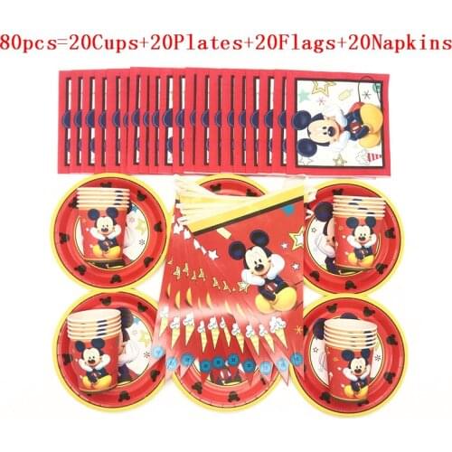 50Pcs/80Pcs Disposable Tableware Sets Cup Plate Flag Cute Red Mickey Mouse Baby Shower Kid Birthday Banners Decoration Supplies