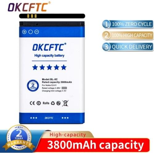 3800mAh BL-5C BL 5C battery for Nokia 1100 1110 1112 1208 1600 2255 2270 2280 2300 2600 Replacement phone Batteries
