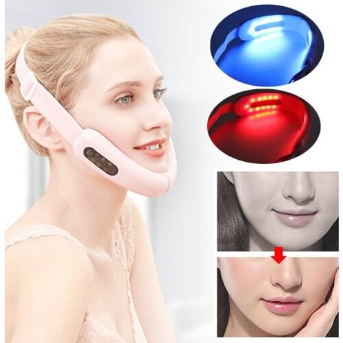 Chin V-Line Up Lift Belt Machine Blue LED Photon Therapy Face Lifting Slimming Vibration Massager Double Chin Reducer Beauty