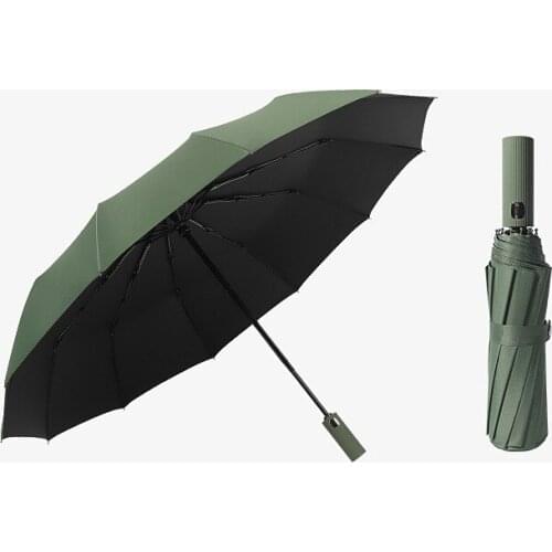 12 Ribs Automatic Umbrella With Reflective Stripe Reverse Three Folding Inverted Travel Big Umbrella Men Business Style