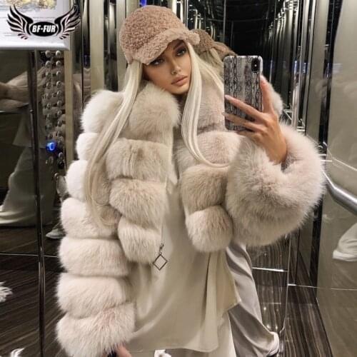 BFFUR Short Real Fox Fur Coats Women 2021 Winter Fashion Natural Whole Skin Genuine Fox Fur Jackets With Fur Collar Overcoats