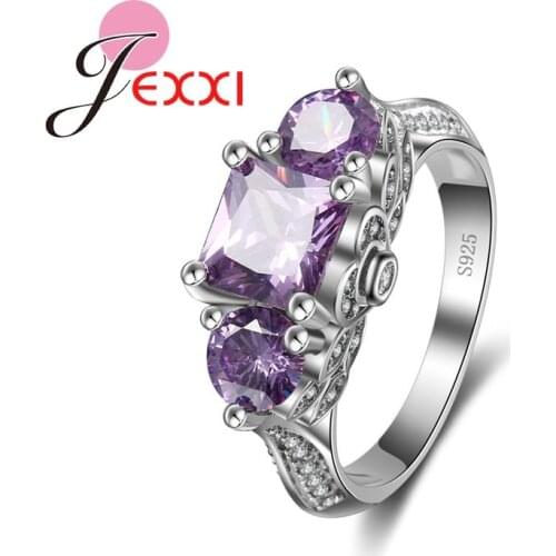 Bijoux Purple Square 4 Claws Pendant Ring for Women 925 Sterling Silver Bridal Wedding Accessories Anillo Jewelry