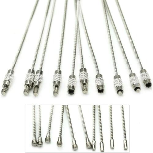 10Pcs Screw Locking Stainless Steel Wire Keychain Cable Rope Key Holder Keyring Key Chain Rings Cable Outdoor Hiking Keychains