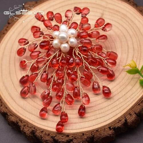 GLSEEVO Handmade Red Crystal Resin Shaped Brooch Luxury Brooch Ladies Wedding Birthday Gift Jewelry Female Brooch JewelryGO0383B