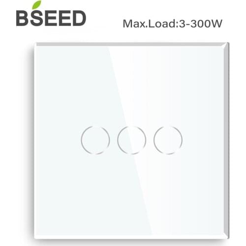 Bseed Touch Switch 3 Gang 1 Way Light Touch Switch With Glass Panel Black White Gloden Touch Switch EU UK Standard
