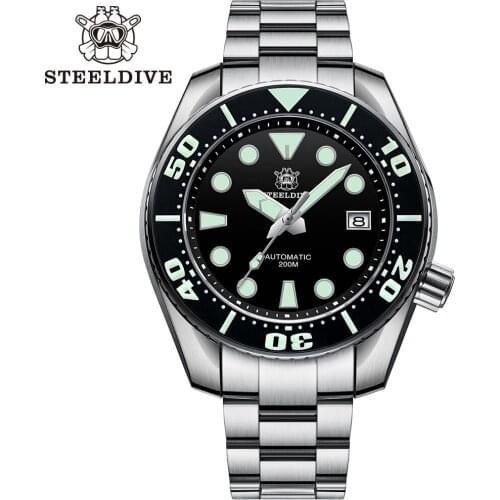 STEELDIVE Diver Watch SDBX001 Automatic Self Wind Mens Luxury Mechanical Wristwatch 200M Waterproof Steel Strap BGW9 Luminous