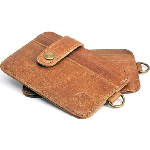 Wholesale 100% Leather Lanyard Card Holder Wallet Thin ID Pocket Credit Card Holder Slim Travel Cash Cards Pack Cheap Key Ring