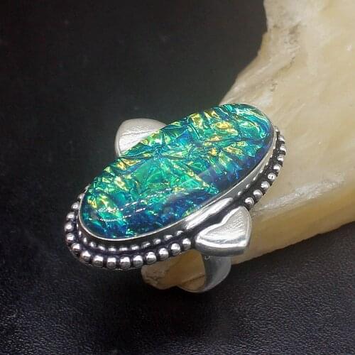 Gemstonefactory Jewelry Big Promotion Single Unique 925 Silver Vintage Dichroic Glass Women Fashion Gifts Rings 8# 20212520