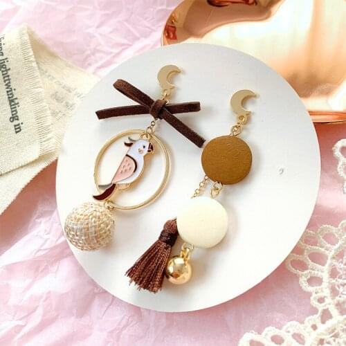 GorGor Dangle Earrings Women Fashion Statement Bowknot Bird Wood Tassel Asymmetry Owl Creative Elegant Party Jewelry EZ-678