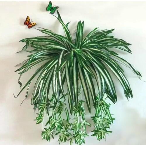 5 Heads Artificial Chlorophytum Orchids Silk Fake Flower DIY Wall Hanging Simulation Orchid Rattan Bracketplant Home Decor 65cm