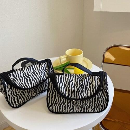 Korean Ins Zebra Stripes Pencil Bag Large Capacity Girl Portable Cosmetic Bag Storage Bag School Stationery Waterproof Nylon