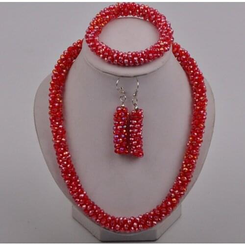 Red AB African Wedding Beads Costume Jewelry Set Nigerian Necklace Crystal Bridal Jewelry Sets