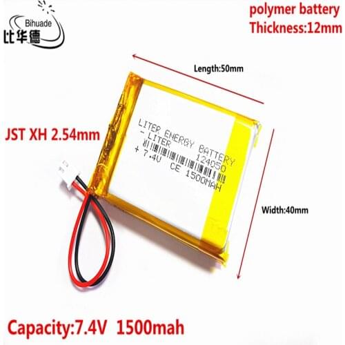 JST XH 2.54mm 124050 7.4V 1500MAH Lithium Polymer LiPo Rechargeable Battery For Mp3 headphone PAD DVD bluetooth camera