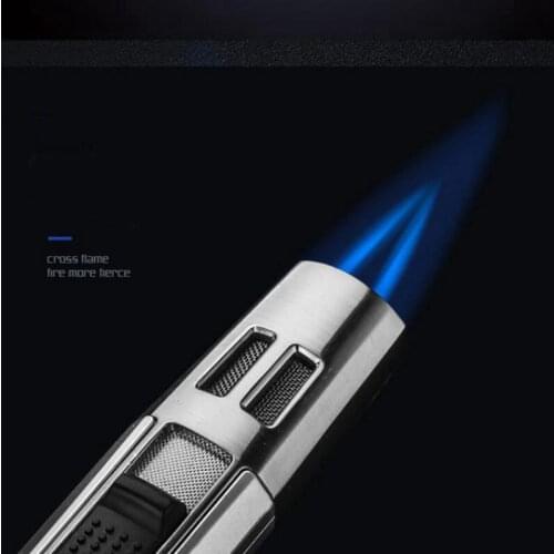 Metal Gas Lighters Portable Long Strip Windproof Lighter Creative Cigarette Lighter Butane Torch Lighter Double Cross Flame