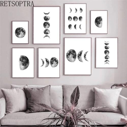 Nordic Abstract Simple Lunar Eclipse Wall Picture Home Decorative Art Print Painting Bedroom Decor Frameless Black White Moon