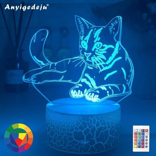 Newest 3D Acrylic Led Night Light Little Cat Figure Nightlight for Kid Child Bedroom Sleep Lights Gift for Home Decor Table Lamp
