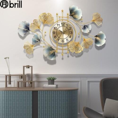 Creative Luxury Wall Clock for Living Room Ginkgo Biloba Decor Fashion Wall Watches Gold Home Decor Modern Reloj Mural Horloge