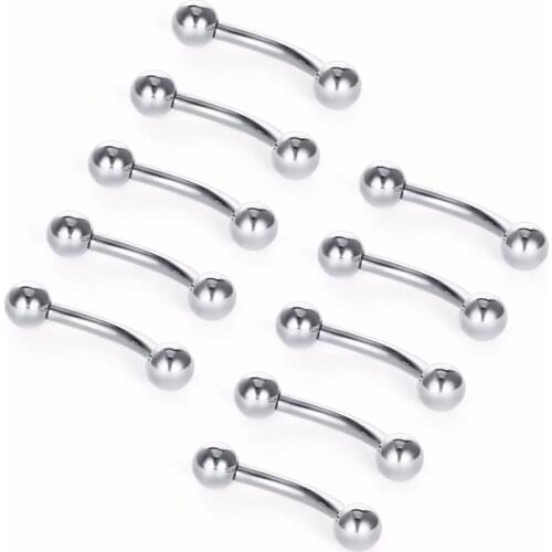 10pcs/lot Mix Size Ball Head Sexy Eyebrow Ring 316L Stainless Steel Anti Allegric Banana Bar Unisex Body Piercing Jewelry EP003