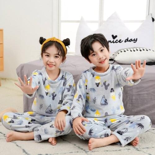 Baby Boys Pajama Set Flannel Fleece Toddler Girls Warm Catoon Animal Pyjamas Sleepwear Teenagers Clothes Winter Children Pajamas