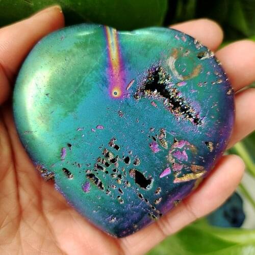 Natural agate crystal cluster electroplated colorful heart home decorated chakra healing crystals