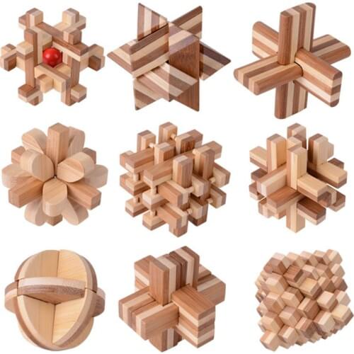 Wood Puzzles IQ Brain Teaser Wooden Interlocking Game Toy Jigsaw Intellectual Learning Educational Small Size For Adults Kids