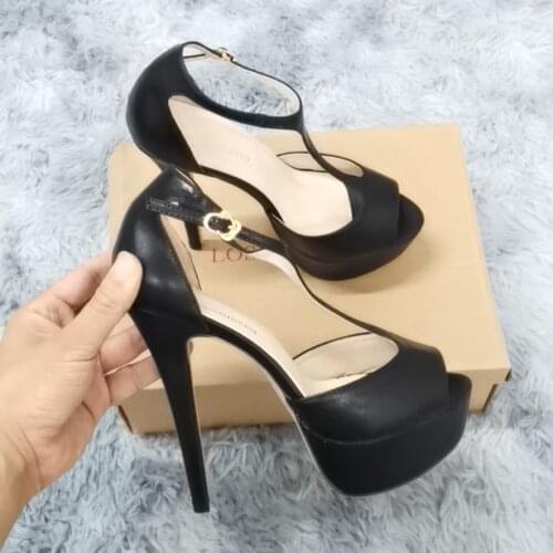 Women Sandals Platform High Heels Sexy 14cm Peep Toe Ankle Strap Sandals Stilettos Pumps T-Strap Party Red Wedding Shoes