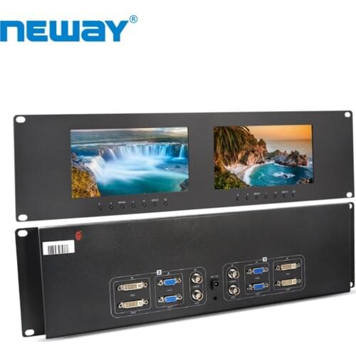 Neway RM71D 3U Rackmount 7 inch Dual Monitors DVI VGA Video Input&Out
