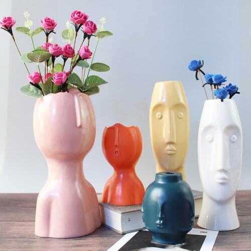 Nordic Ins Home Decor Ceramics Vase for Flowers Human Face Design Decoration Home Vase Luxury Pot for Dried Flower White Vase