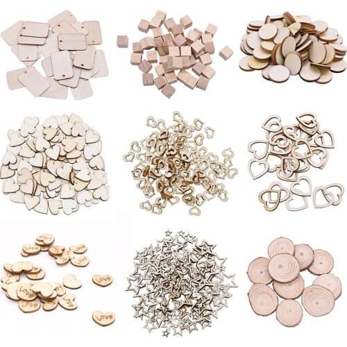 Natural Wooden Mini Love Heart/Star/Round Shape Wedding Table Scatter Decor Unfinished Wooden Crafts DIY Wedding Ornaments Gift