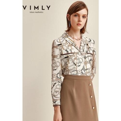 Vimly Autumn Fashion Women Blouse Elegant Notched Print Single Breasted 2020 Spring Office Lady Shirts Female Blusas F1670