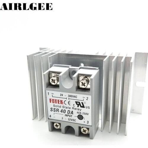 High quality Temprature Control Solid State Relay SSR 40A 3-32V DC 24-380V AC with Heat Sink