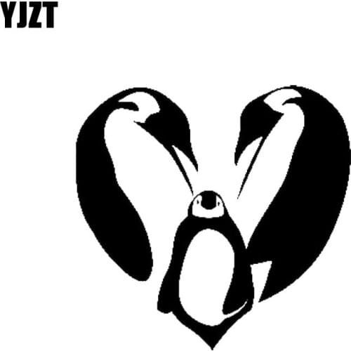 YJZT 12CM*12CM Funny Heart Emperor Penguin Family Car Sticker Black/Silver C2-3039