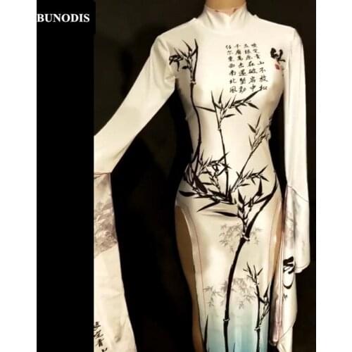 ZD262 Women Stage Wear Customes Chinese Painting Skirt Nightclub Party Celebrate Clothing Singers Dancer Bling Women Outfit