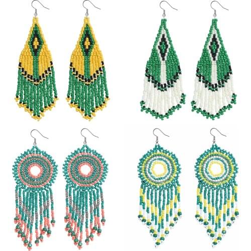 Vedawas Ethnic Multicolored Fringe Feather Earrings for Women Trendy Handmade Long Hanging Beaded Tassel Earring Holiday Jewelry