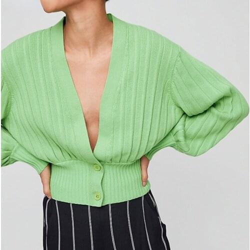 Sexy Plunge V Neck Kendall Jenner Cardigan Jacket Women 2019 Autumn Winter High Street Sweater Oversized Knitted Cardigans Coat