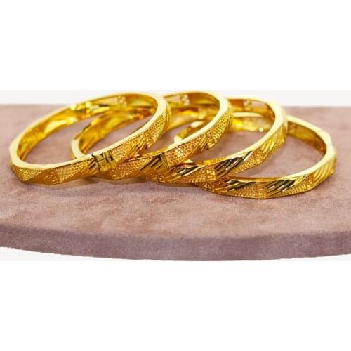 4 pçs/lote 24K Arábia Saudita Dubai Pulseiras Para As Mulheres Pulseira África Habesha Etíope da Cor do Ouro Jóias Meninas Prese