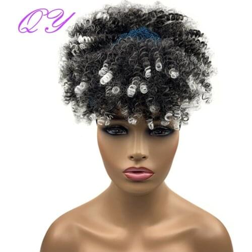 Headband Synthetic Womens Wig Short Grey Ombre White Afro Kinky Curly Woman Wig High Temperature Fluffy Scarf Hair Band Wigs