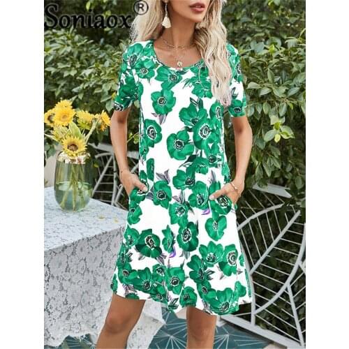 Sexy V Neck Dresses Womens Clothing Short Sleeve Rose Floral Printed Boho A-Line Mini Dress 2021 Summer Women Pocket Vestidos