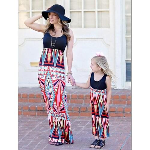 Mother Daughter Vest Dress Family Look Mommy and Me Clothes Matching Outfits Mom Mama Mum Daughter Dresses Clothing C0360