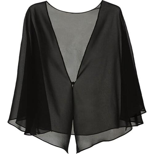 Women Evening Dress Chiffon Cape Shawl Wraps Prom Party V Neck One Button Wedding Banquet Cover Up Sun Protection Chiffon Jacket