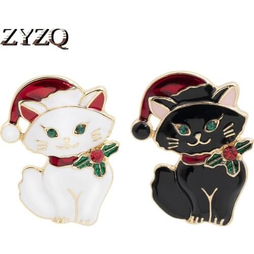 ZYZQ Kawaii Black and White Cat Brooch For Women Special Anime Decor Corsage Fashion Clothing Accessories Christmas Gift